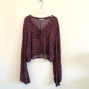 Romantic Purple Floral Bell Sleeve Crop Top